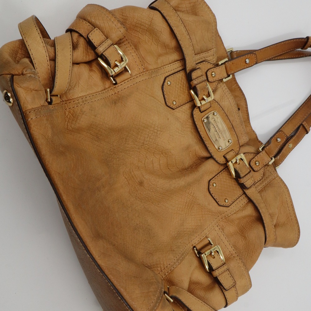 Michael Kors Tote Bag Large Tan Leather Python Embossed Gold Buckle Satchel - Picture 5 of 13